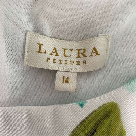 Laura Petites Floral Midi Dress Sleeveless White Blue Turquoise Size 14 - Picture 8 of 8